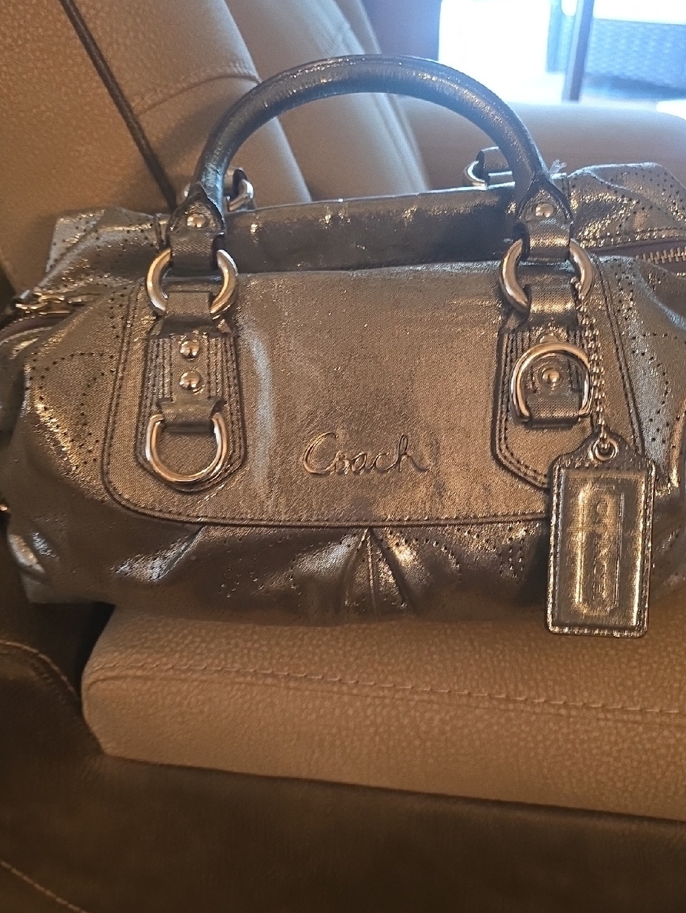 Coach Metallic Black Leather Satchel